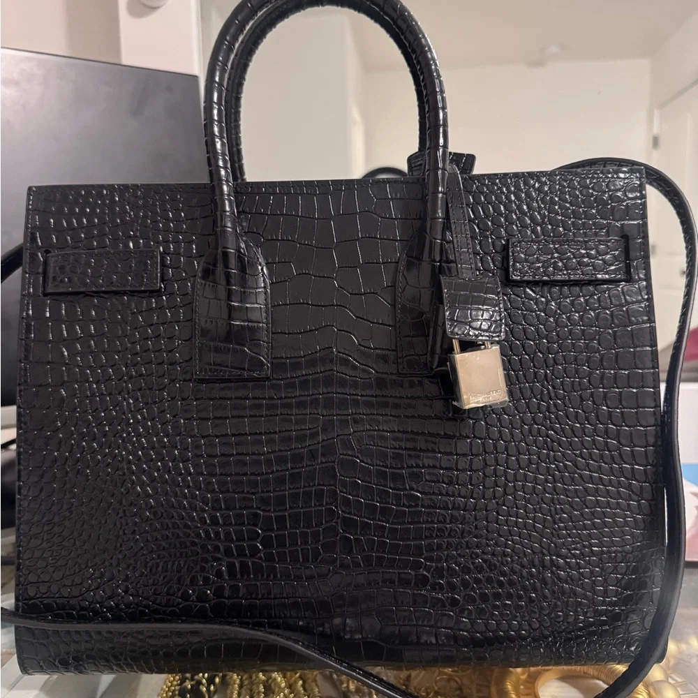 Saint Laurent Black Embossed Leather Briefcase